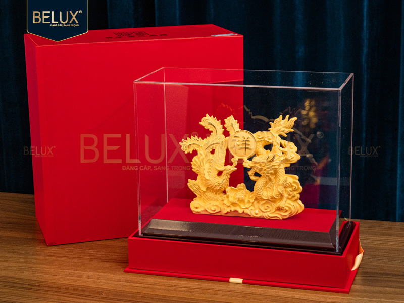 Tượng Long Phụng dát vàng cát&nbsp;16x4.5x13cm